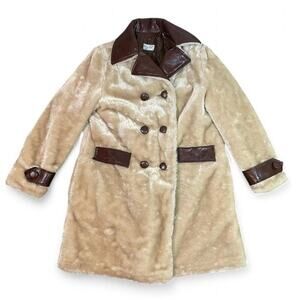 Vintage 70s Fingerhut Women’s 14‎ Faux Fur Leather Collar Coat Retro Jacket